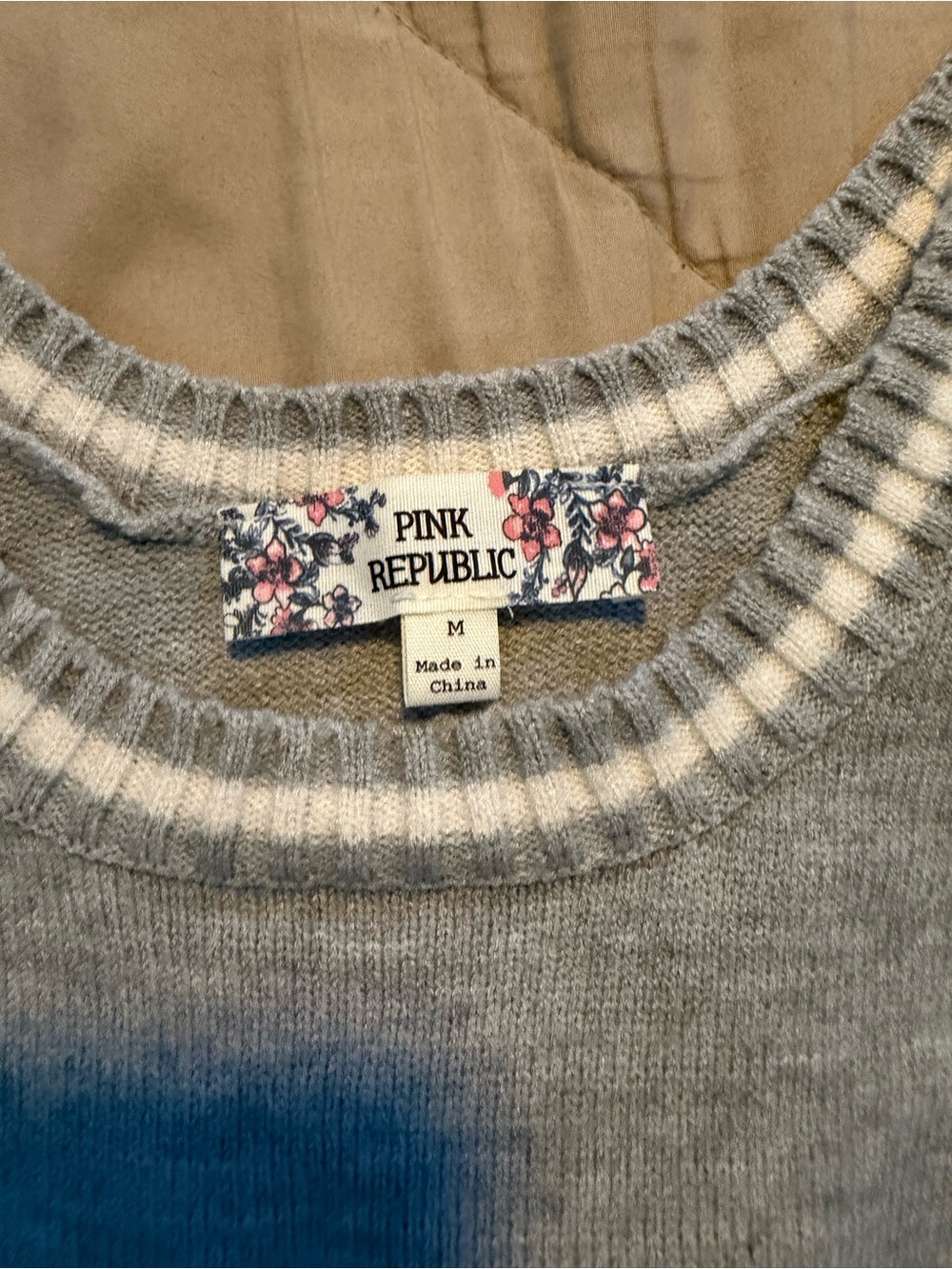 Pink Republic Gray Tank Top with Blue Accent